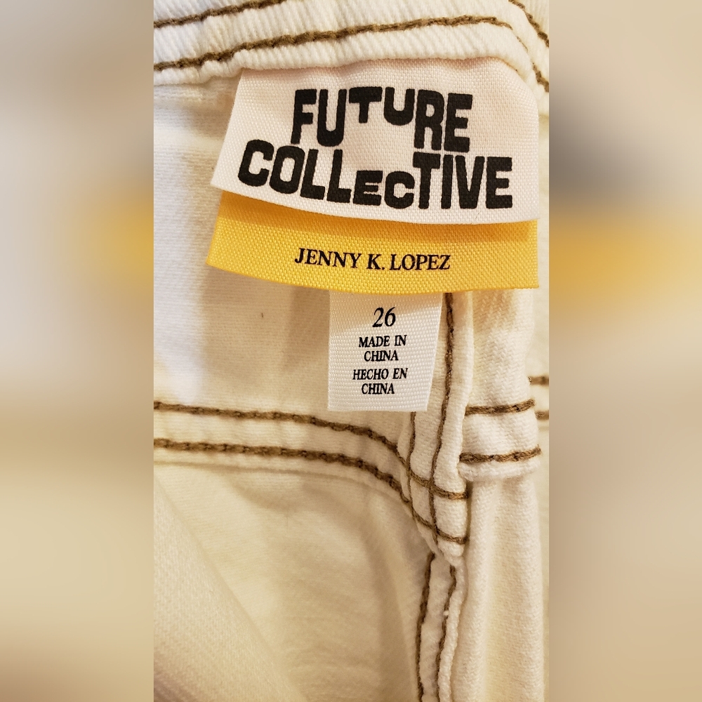 Future Collective x Jenny K Lopez 26W Ecru Cream High Rise Wide Leg Baggy Jeans - Picture 12 of 16